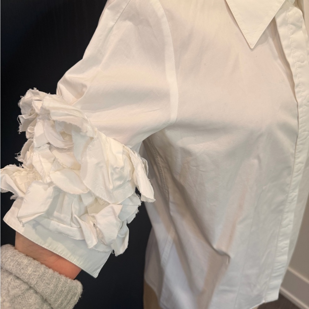 Givenchy White Button Down Shirt with Ruffle Sleeves - Picture 3 of 12